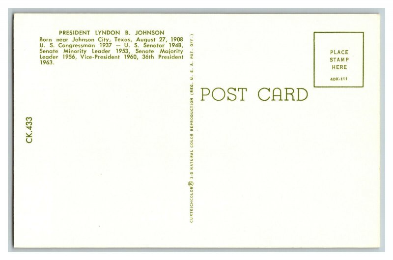 Postcard TX President Lyndon B. Johnson Vintage Standard View Card 