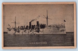 Postcard USS Baltimore Steamer US Navy Battleship Warship c1905 Vintage Antique