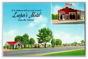 Looper's Motel Clarksville Arkansas EE. UU. Hwy 64 Vintage estándar ver Postal 