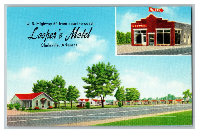 Looper's Motel Clarksville Arkansas U.S. Hwy 64 Vintage Standard View Card 