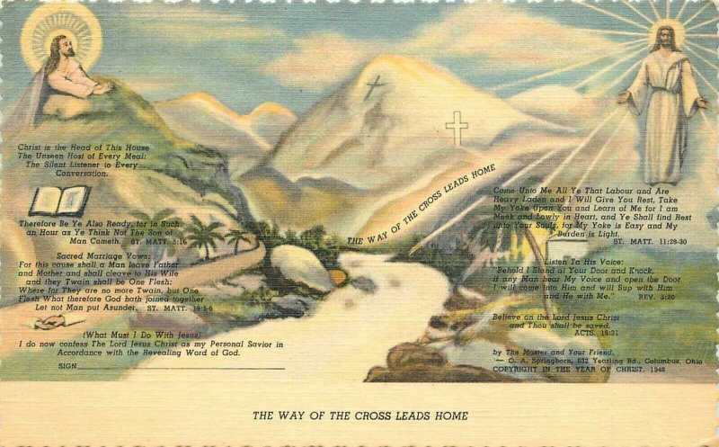 1940s The way of the cross leads Home Religion linen Postcard Teich 10667