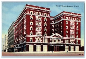 1947 Exterior View Hotel Orlando Building Decatur Illinois IL Antique Postcard