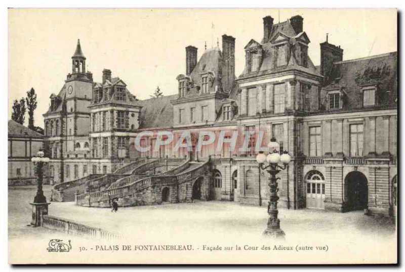 Old Postcard From Fontainebleau Palace Facade Of The Court Of Farewell