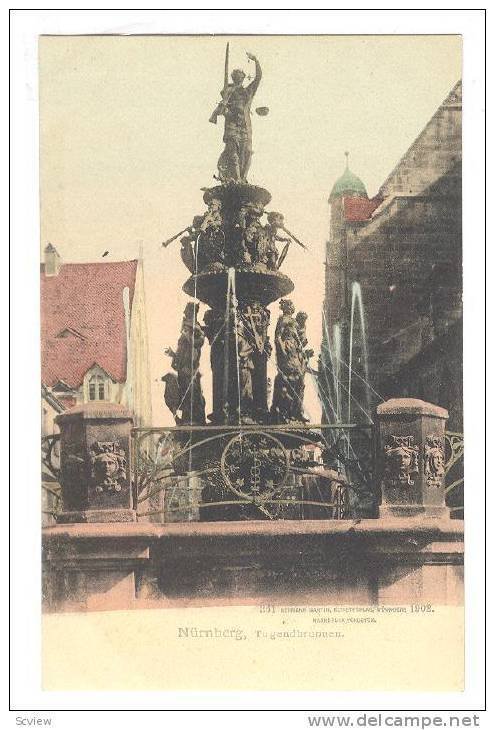 Waterfountain, Tugendbrunnen, Nurnberg, Bavaria, Germany, 1900-1910s