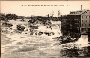 The Falls, Androscoggin River, Lewiston and Auburn ME Vintage Postcard I74