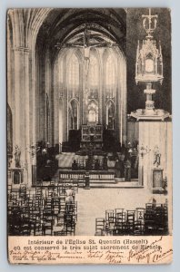 Interior of Church of St. Quentin HASSELT Belgium Vintage Postcard 0533