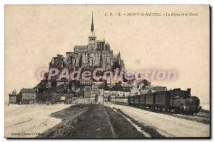 Old Postcard Mont St Michel La Digue And Train