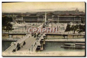 Old Postcard Paris (eighth) Place de la Concorde and the Seine