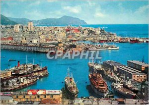 Modern Postcard Genova panorama port Boat