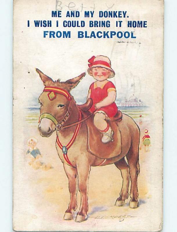 Bamforth comic signed TEMPEST - CHILD RIDES PONY HORSE IN BLACKPOOL UK HL9298