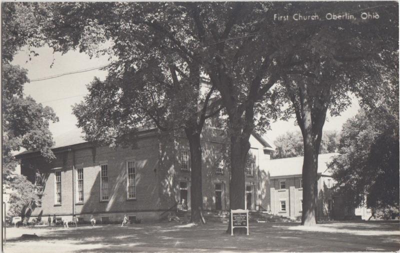 Ohio Real Photo RPPC Postcard OBERLIN First CHURCH Exterior c1950