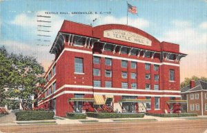 Greenville South Carolina Textile Hall Exterior Vintage Postcard JE359348