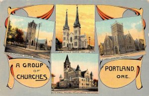 PORTLAND OR Oregon GROUP OF CHURCHES St James~Trinity Episcopal+ c1910s Postcard