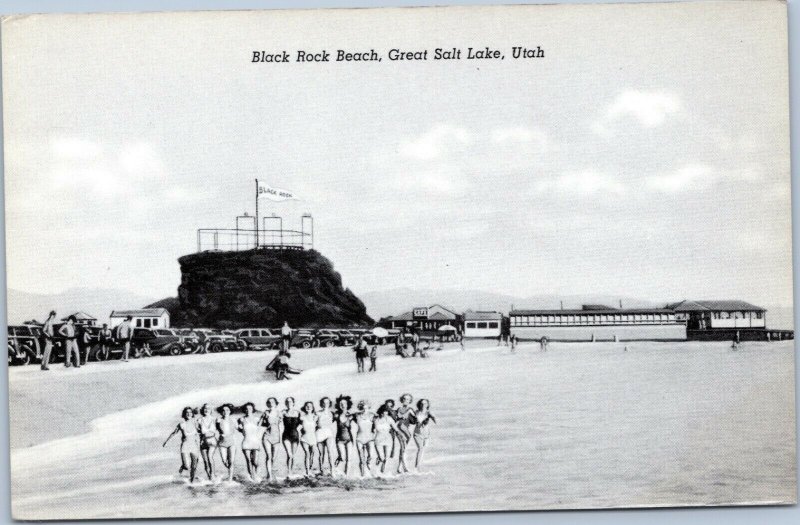 postcard Utah Black Rock Beach, Great Salt Lake Women running in surf photo-cote