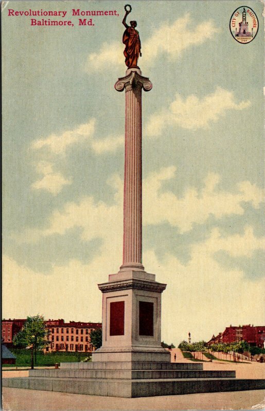 Vtg 1910s Revolutionary Monument Baltimore Maryland MD Postcard