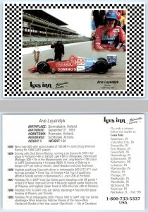 ARIE LUYENDYK ~ Facts Indy 500 Winner 1990~ Advertising LEES INN 4x6 Postcard