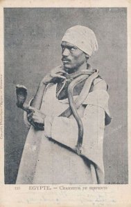 Egyptian Snake Charmer With Deadly Serpent On Throat Antique Postcard