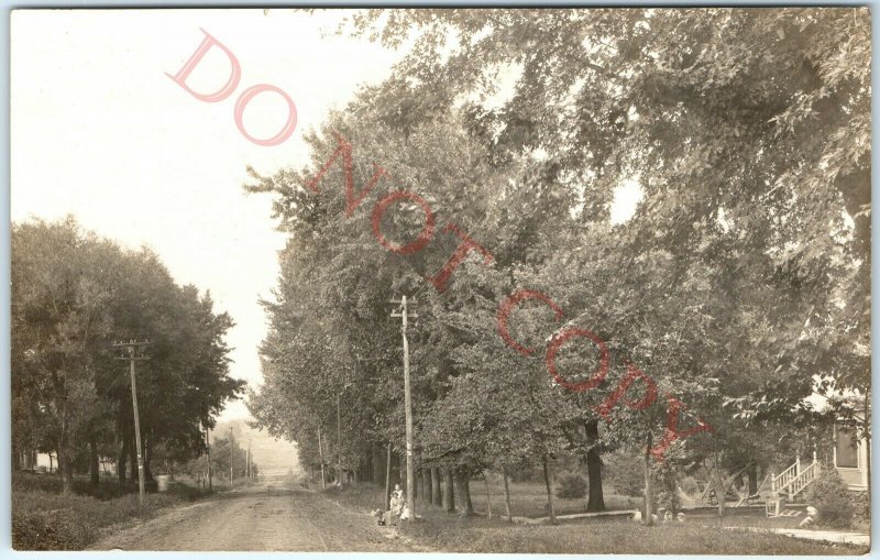 c1908 Cute Children Play Dirt Rd RPPC Farm House Real Photo Hammock Postcard A44