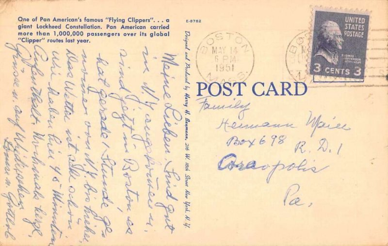 Pan American World Airways Lockheed Constellation Airplane Linen PC AA30189 