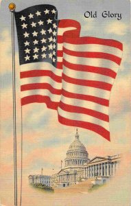 Stars & Stripes Flag Old Glory US Capitol Patriotic 1940s linen postcard