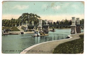 Bridge at Public Gardens, Boston Massachusetts, Used 1914 Flag Cancel
