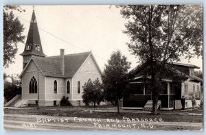 Fairmount North Dakota Postcard RPPC Photo Baptist Church And Parsonage c1920's