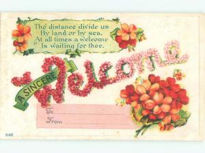 c1910 Language Of Flowers WELCOME - SPELLED IN FLOWER LETTERS AC5062