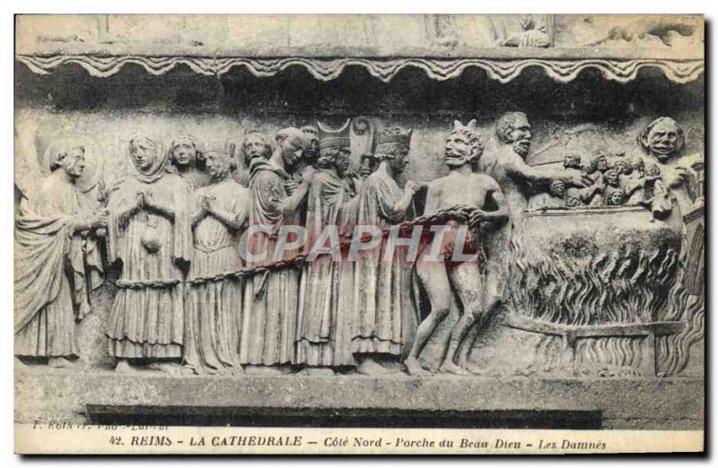 Old Postcard Reims cathedral Porch North Coast of the Beautiful God damned th...