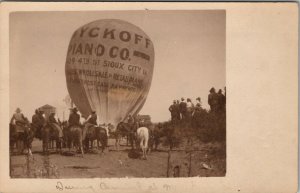 Merriman Nebraska Carnival Cowboys Hot Air Balloon Wyckoff Piano Adv Postcard W3