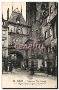 Rouen Postcard Old Fountain big clock