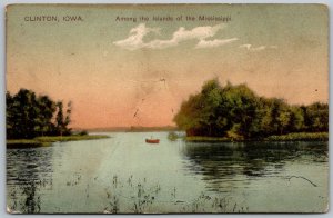 Clinton Iowa c1910 Postcard Among The Islands Of The Mississippi River