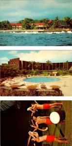 3~Postcards Kailua-Kona HI Hawaii KONA INN & POOL/MONA LOA WING & TORCH LIGHTING