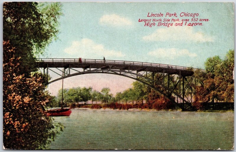 1912 Lincoln Park Chicago Illinois IL High Bridge and Logoon Posted Postcard
