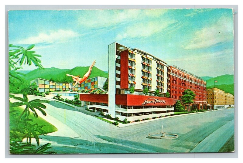 Vintage 1960's Advertising Postcard Majestic Hotel Towers & Baths Arkansas