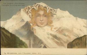 Metamorphic Fantasy Beautiful Woman in Mountains Jungfrau Switz Postcard