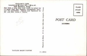 Fort Stockton Texas TX Taylor's Caf� Restaurant Interior c1950s-60s Postcard