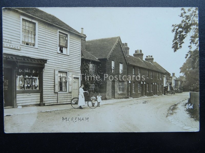 Kent MERSHAM showing THE DRAPERS SHOP & THE ROYAL OAK INN c1905 RP Postcard