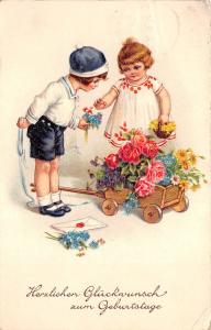 BG8817 boy and girl roses clover  geburtstag birthday greetings germany