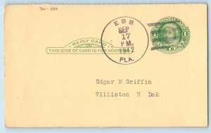 DPO Ebb Florida FL Postcard Edgar M Griffin Williston North Dakota ND 1942