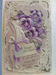 3-Dimensional Postcard A Happy New Year, Bouquet of Flowers Embossed Art Print