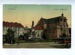 206553 POLAND WARSZAWA Mickewicz monument TRAM Old postcard