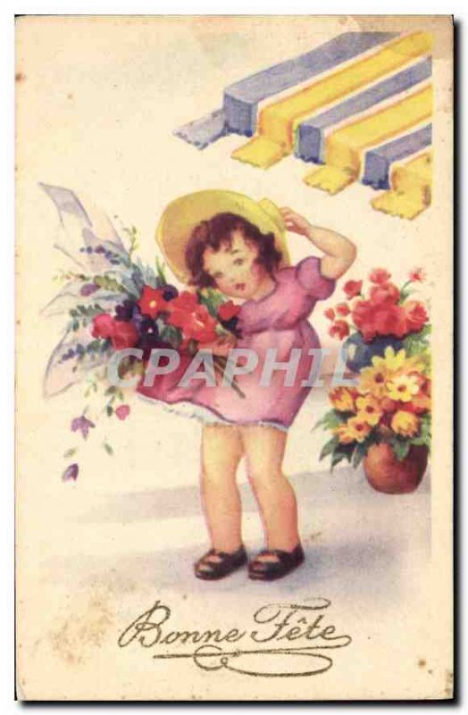 Old Postcard Bonne Fete Children