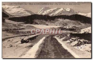 Old Postcard The Pyrenees Route Du Col d & # 39Aspin in Winter View On The Pi...