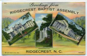 Greetings From Ridgecrest Baptist Assembly North Carolina 1942 linen postcard