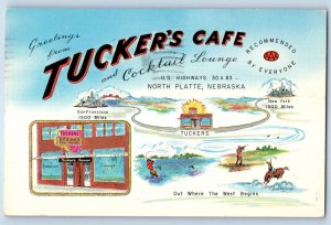 1967 North Platte Nebraska Postcard Tucker's Cafe Cocktail Lounge Restaurant