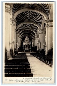c1930's Cathedral Interior Golden Pulpit Altar Callao Peru RPPC Photo Postcard
