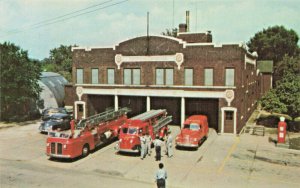 Logansport IN Central Fire Station Fire Fighting Trucks Note Gas Pump Postcard