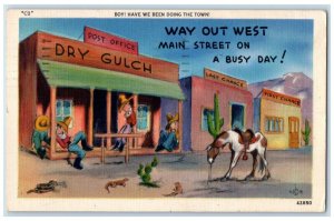 1952 Post Office Dry Gulch Prohibition Way Out West Main Street Animals Postcard