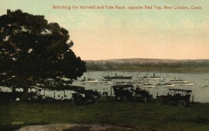 Vintage Postcard 1910's Watching Harvard & Yale Race Opposite Red Top New London