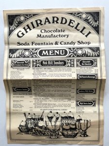 Vintage 70s GHIRARDELLI CHOCOLATE  Soda Fountain Candy Shop Menu San Fransisco